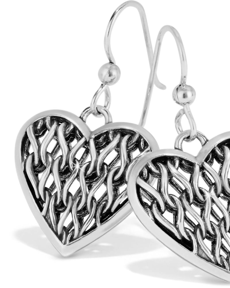Front of a size O/S Delicate Memories Heart Earrings in Silver in Silver by Brighton. | dia_product_style_image_id:330455